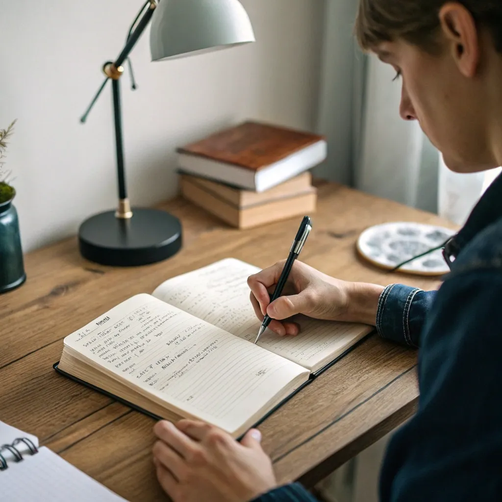 An illustration of a person writing on a notepad